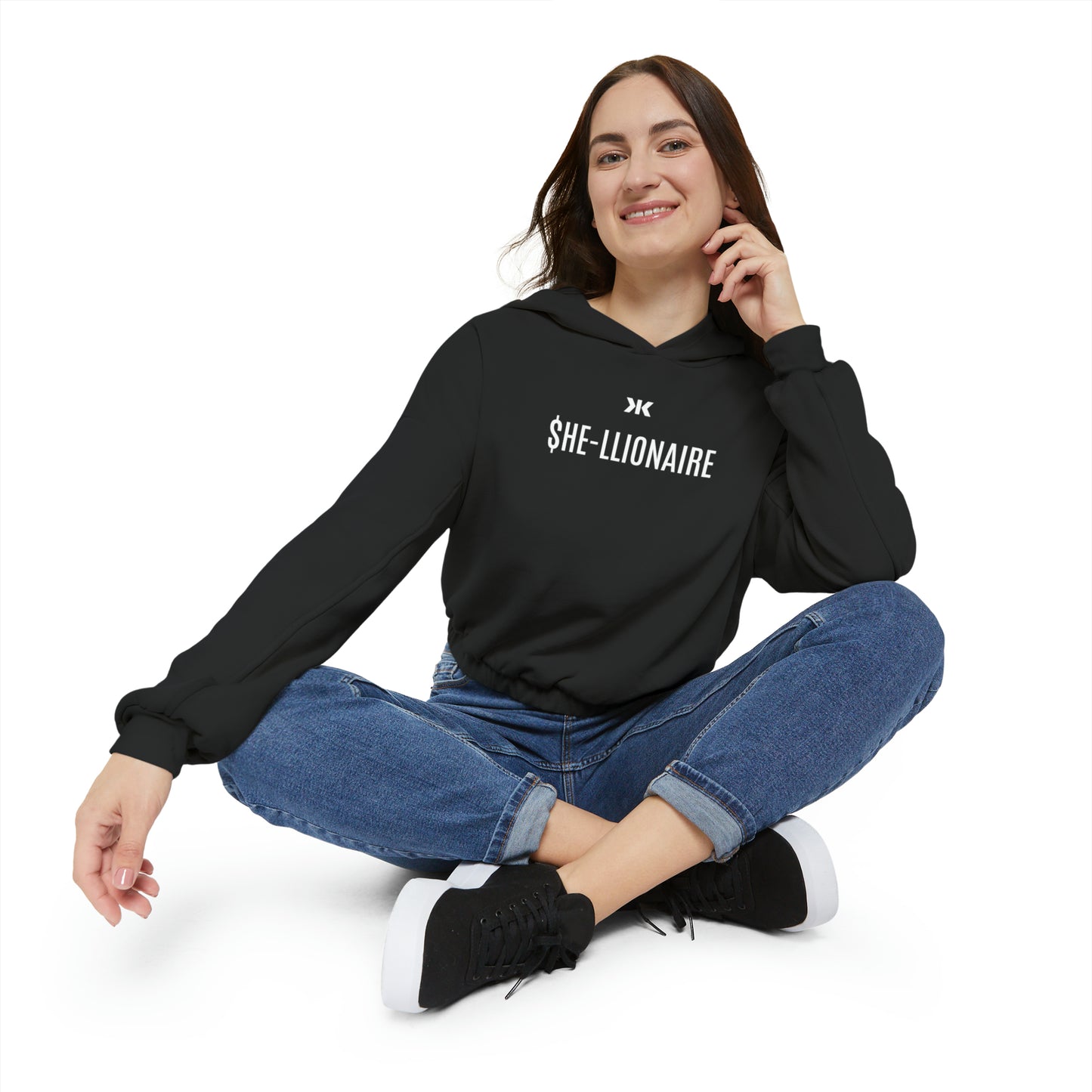 "SHE-LLIONAIRE" Cinched Hoodie! (White Letters)