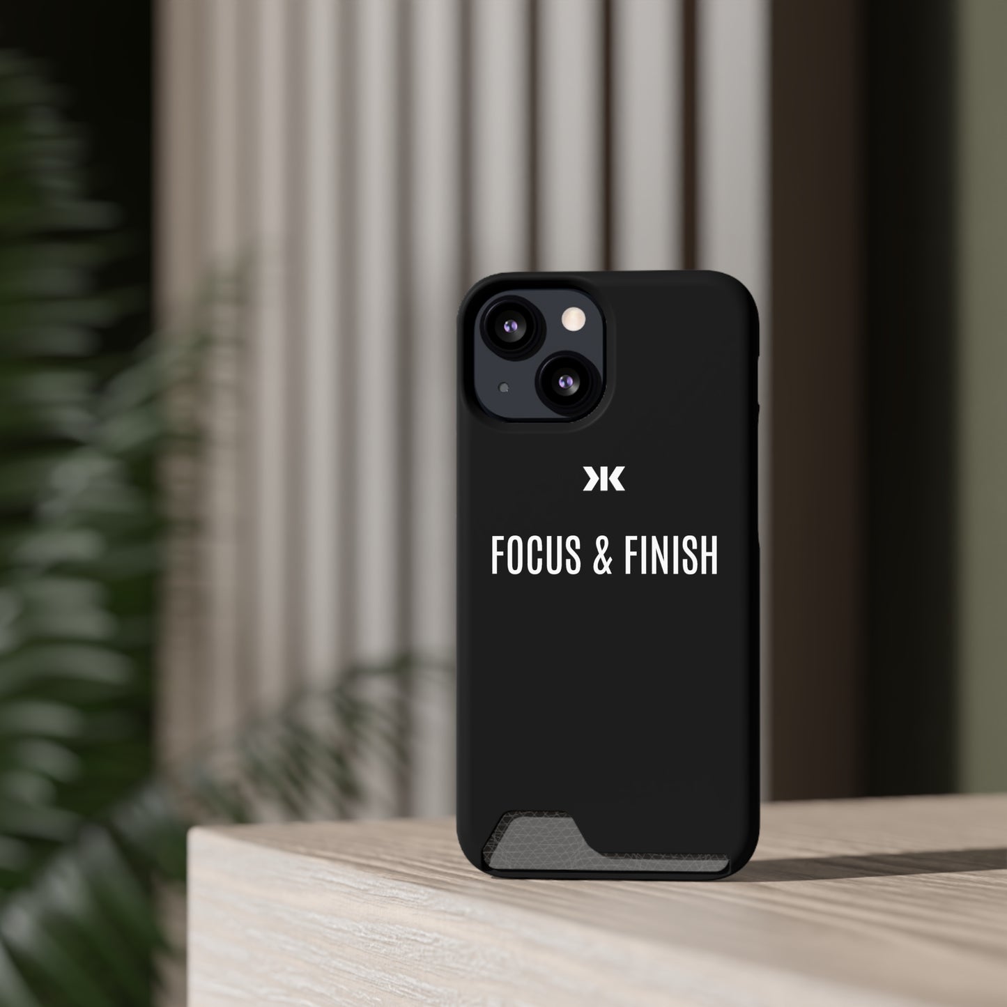 "FOCUS & FINISH" Phone Case With Card Holder - White Logo