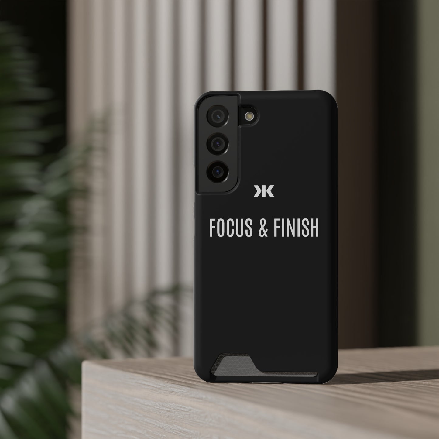 "FOCUS & FINISH" Phone Case With Card Holder - White Logo