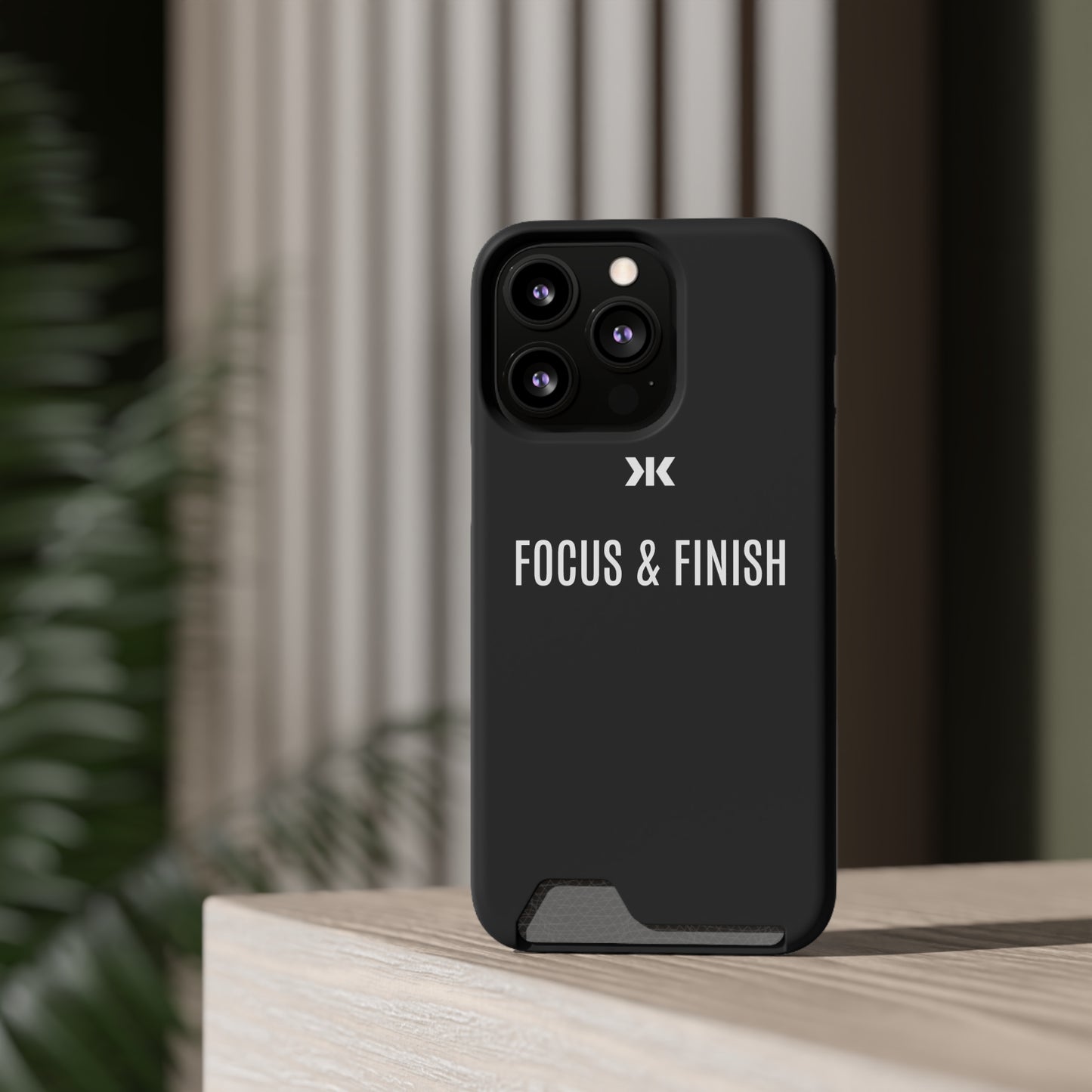 "FOCUS & FINISH" Phone Case With Card Holder - White Logo