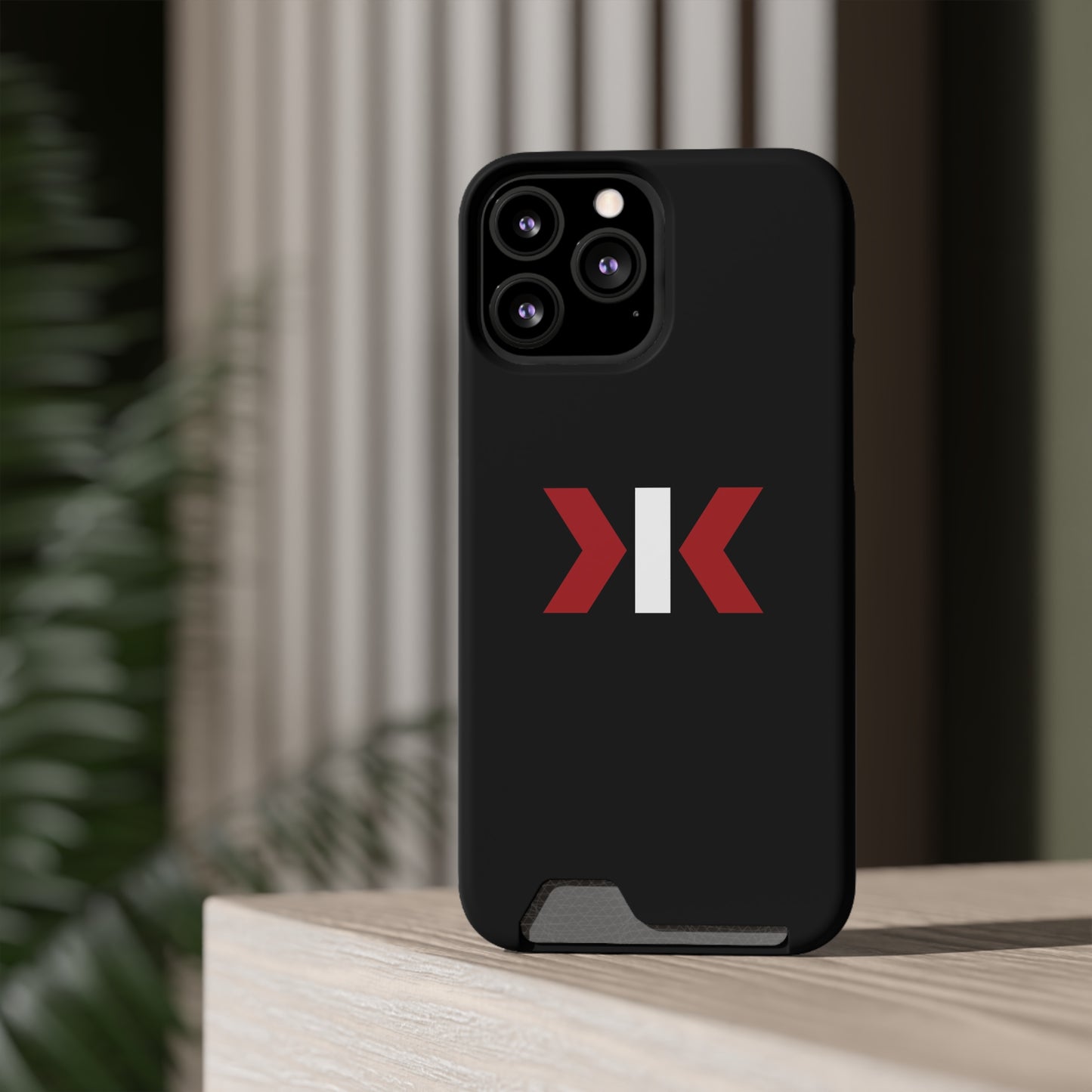 "LOGO" Phone Case With Card Holder - Red/White Logo