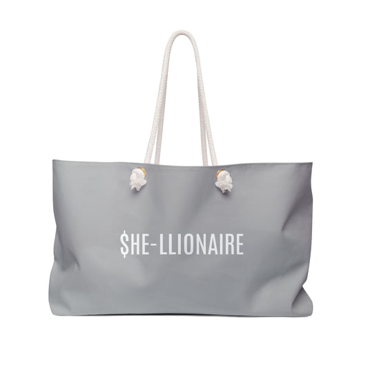 "SHE-LLIONAIRE" Weekender Tote Bag - Light Grey