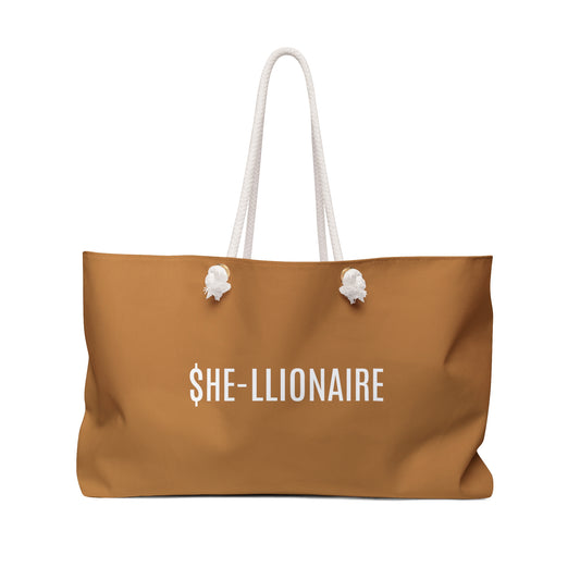 "SHE-LLIONAIRE" Weekender Tote Bag - Light Brown